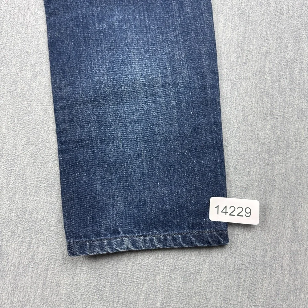 True Religion Jeans Mens 30x26 Blue Denim Skinny Flap Pocket Leather Trim Cotton